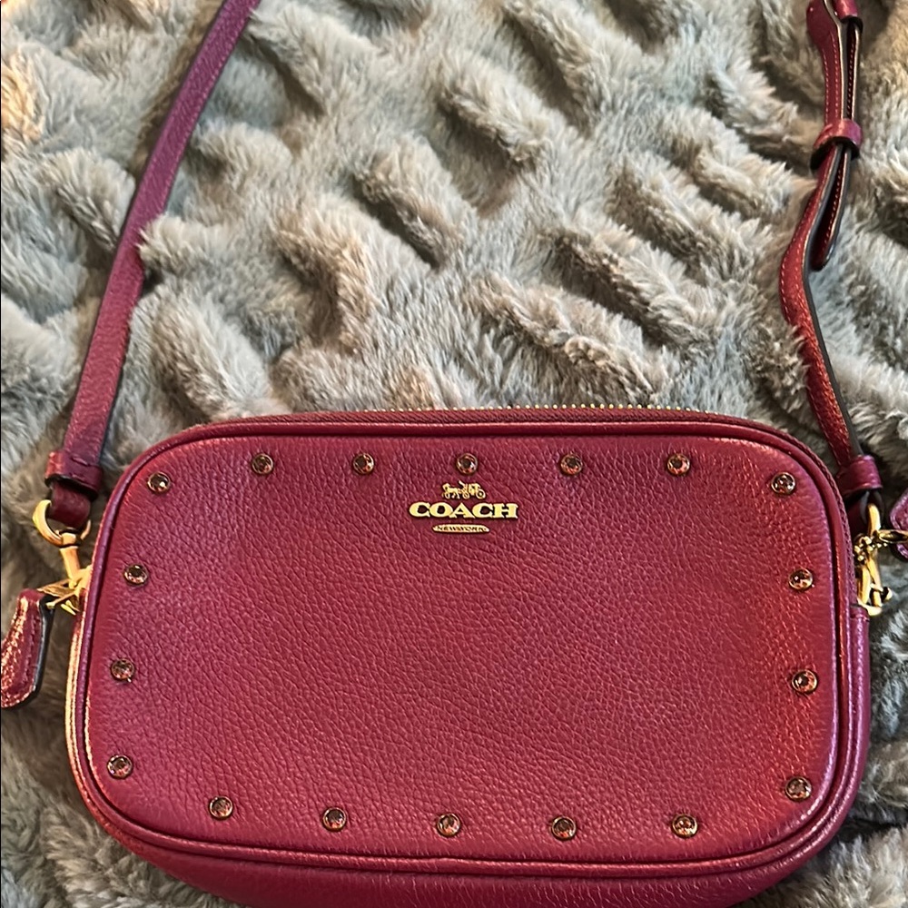 Coach Red Crossbody Bag with Gold Hardware and Stud Accents